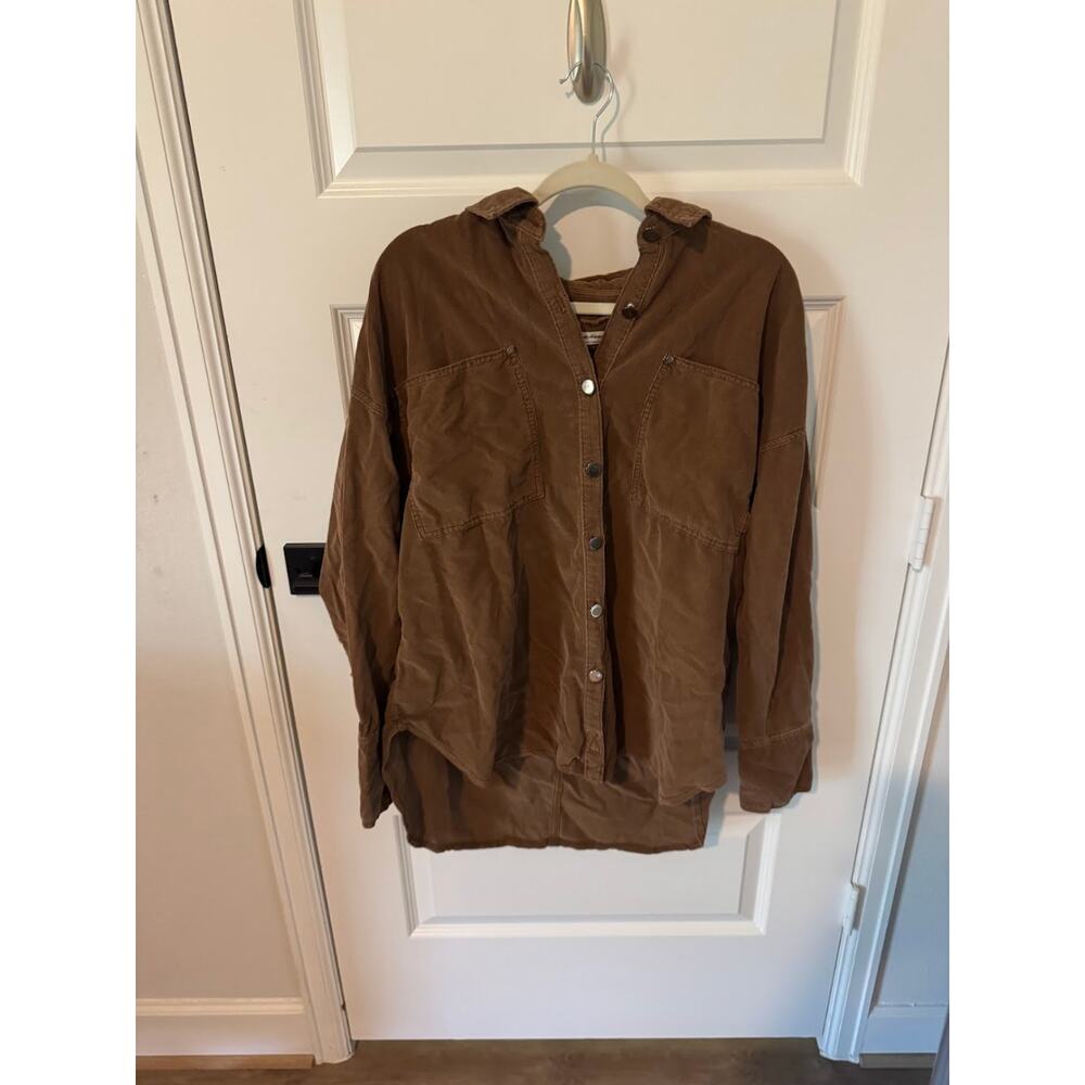 Free People Washed Brown Oversized Button-Down Shirt